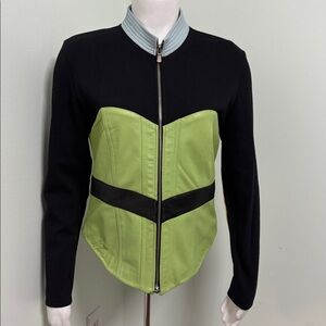 One Girl Who Multi Color Leather Knit Zip Jacket Medium